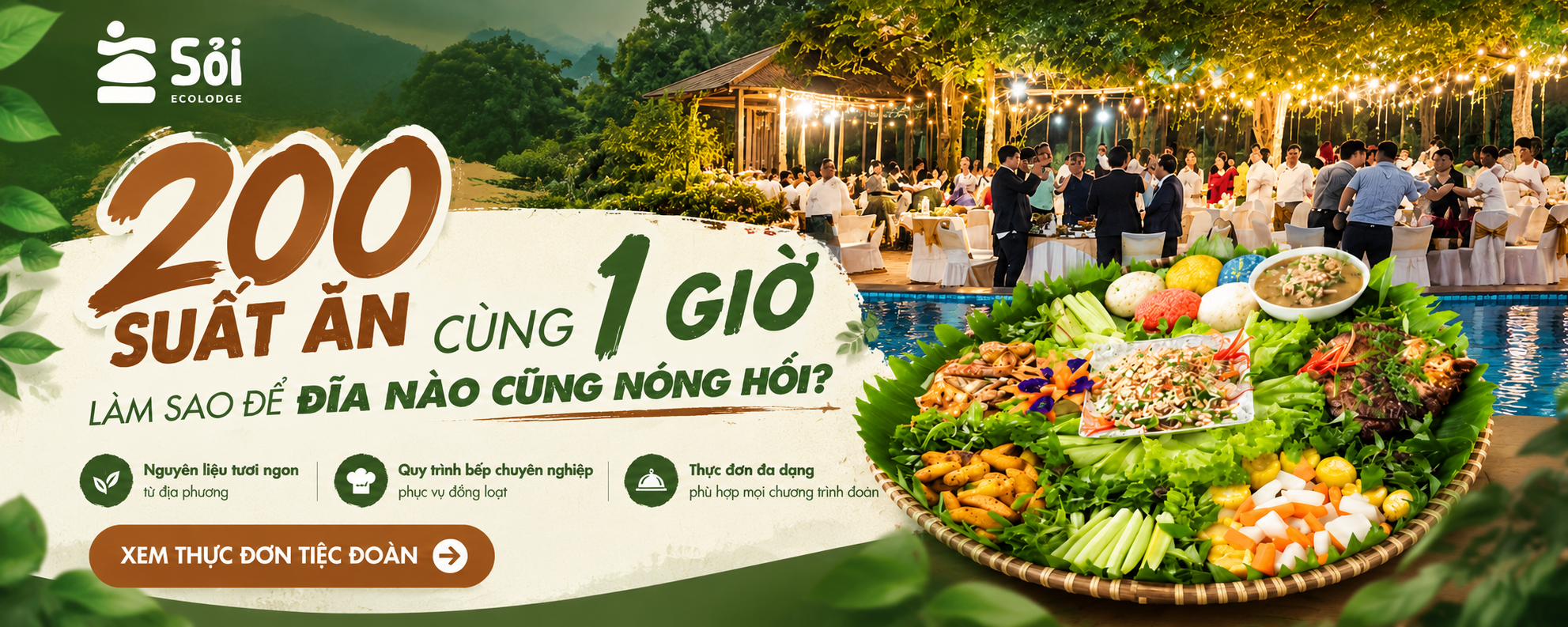 Nhà hàng phục vụ đoàn đông gần Hà Nội | Sỏi Ecolodge